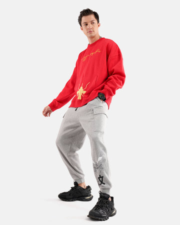 Steam Punk Fleece Jogger in Grey Melange