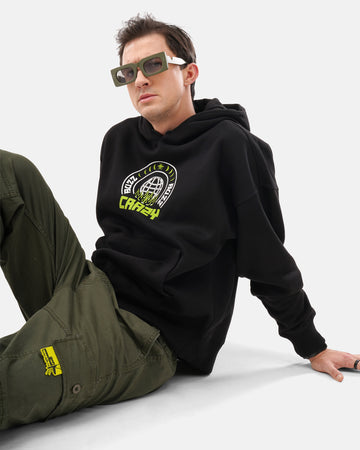 Music Mos Oversized Fleece Hoodie in Black