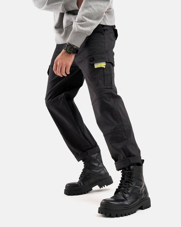 Washed Straight Fit Cargos in Black
