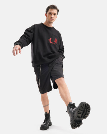 Ramen Cat Oversized Fleece Sweatshirt in Black