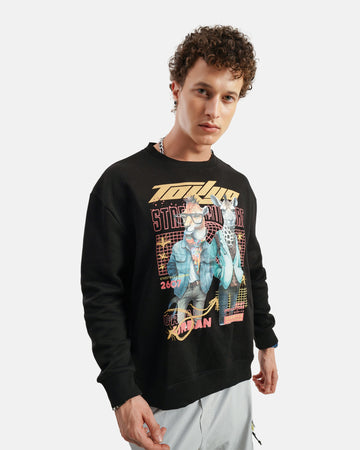 Tokyo Graphic Regular Fleece Sweatshirt in Black