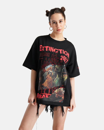 Extinction Drop Shoulder Terry T-Shirt in Black - Womens