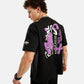 Graffiti Print Drop Shoulder Terry T-Shirt in Black