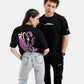 Graffiti Print Drop Shoulder Terry T-Shirt in Black