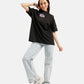 Graffiti Print Drop Shoulder Terry T-Shirt in Black