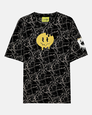 Grumpy Face Embroidered Terry Free Size Tee in Black
