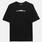 Graffiti Print Drop Shoulder Terry T-Shirt in Black