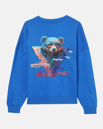Bear Swag Oversized Fleece Sweatshirt in Cobalt Blue