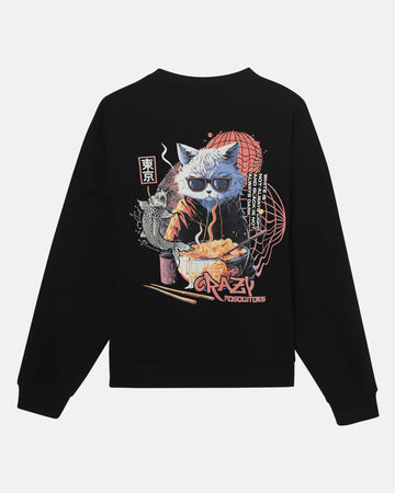 Ramen Cat Oversized Fleece Sweatshirt in Black