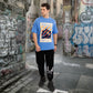 Mos Stamp Drop Shoulder Interlock T-Shirt in Blue