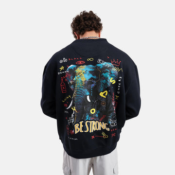 Be Strong Regular Fleece Sweatshirt in Navy - Crazy Mosquitoes