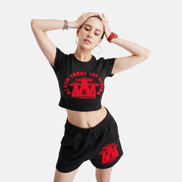 Alien Graphic Interlock Croptop in Black - Crazy Mosquitoes