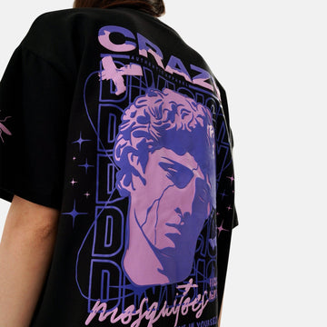 David Drop Shoulder Terry T-Shirt in Black - Womens - Crazy Mosquitoes