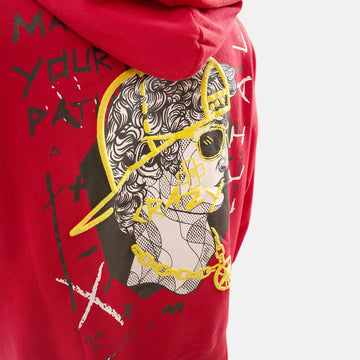 David Oversized Fleece Hoodie in Red - Crazy Mosquitoes