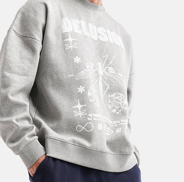 Delusion Oversized Fleece Sweatshirt in Grey Melange - Crazy Mosquitoes