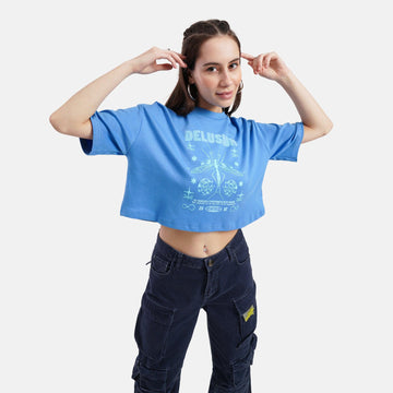 Delusion Oversized Interlock Crop Top in Blue - Crazy Mosquitoes