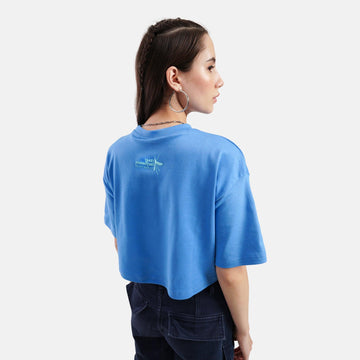 Delusion Oversized Interlock Crop Top in Blue - Crazy Mosquitoes