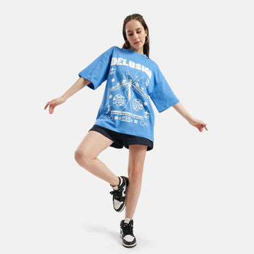 Delusion Oversized Terry T-Shirt in Blue - Womens - Crazy Mosquitoes