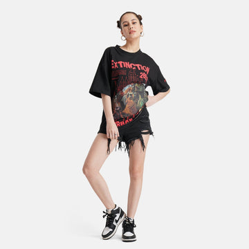 Extinction Drop Shoulder Terry T-Shirt in Black - Womens - Crazy Mosquitoes