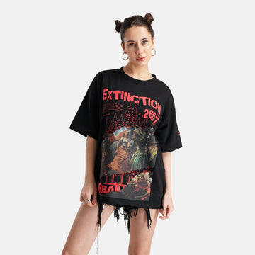 Extinction Drop Shoulder Terry T-Shirt in Black - Womens - Crazy Mosquitoes