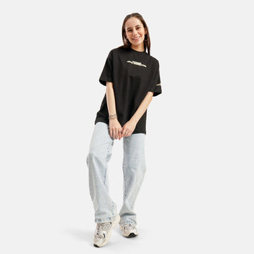Graffiti Print Drop Shoulder Terry T-Shirt in Black - Womens - Crazy Mosquitoes
