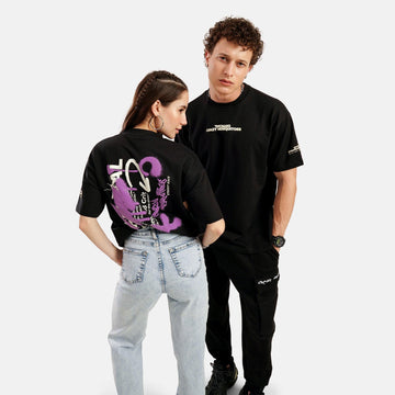 Graffiti Print Drop Shoulder Terry T-Shirt in Black - Womens - Crazy Mosquitoes
