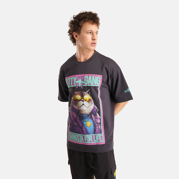 Kitty Gang Oversized Terry T-Shirt in Grey - Crazy Mosquitoes