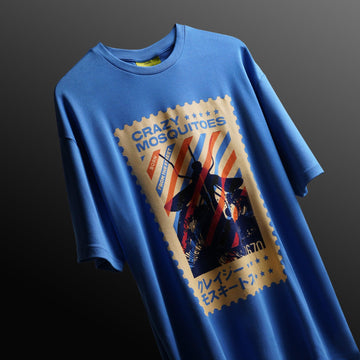 Mos Stamp Drop Shoulder Interlock T-Shirt in Blue - Crazy Mosquitoes