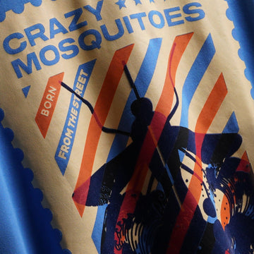 Mos Stamp Drop Shoulder Interlock T-Shirt in Blue - Crazy Mosquitoes