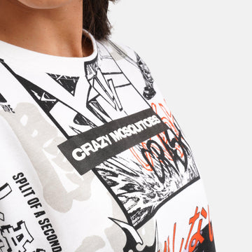 Mosquito Embroidered Terry Free Size Tee in White - Crazy Mosquitoes