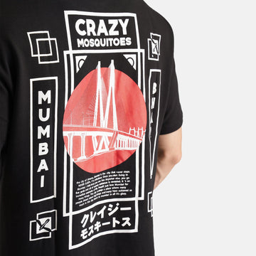 Mumbai Drop Shoulder Terry T-Shirt in Black - Crazy Mosquitoes