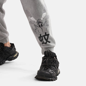 Steam Punk Fleece Jogger in Grey Melange - Crazy Mosquitoes