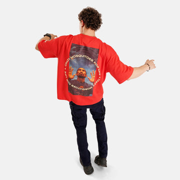 Surfer Oversized Terry T-Shirt in Red - Crazy Mosquitoes