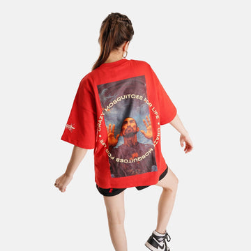 Surfer Oversized Terry T-Shirt in Red - Womens - Crazy Mosquitoes