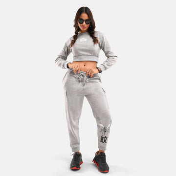 Unrestricted Cropped Fleece Sweat in Grey Melange - Crazy Mosquitoes