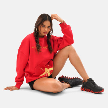 Urban Cheetah Oversized Fleece Sweatshirt in Red - Crazy Mosquitoes