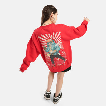 Urban Cheetah Oversized Fleece Sweatshirt in Red - Womens - Crazy Mosquitoes
